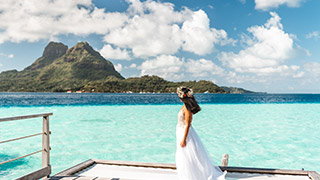 Bride in front of Mount Otemanua, Bora Bora